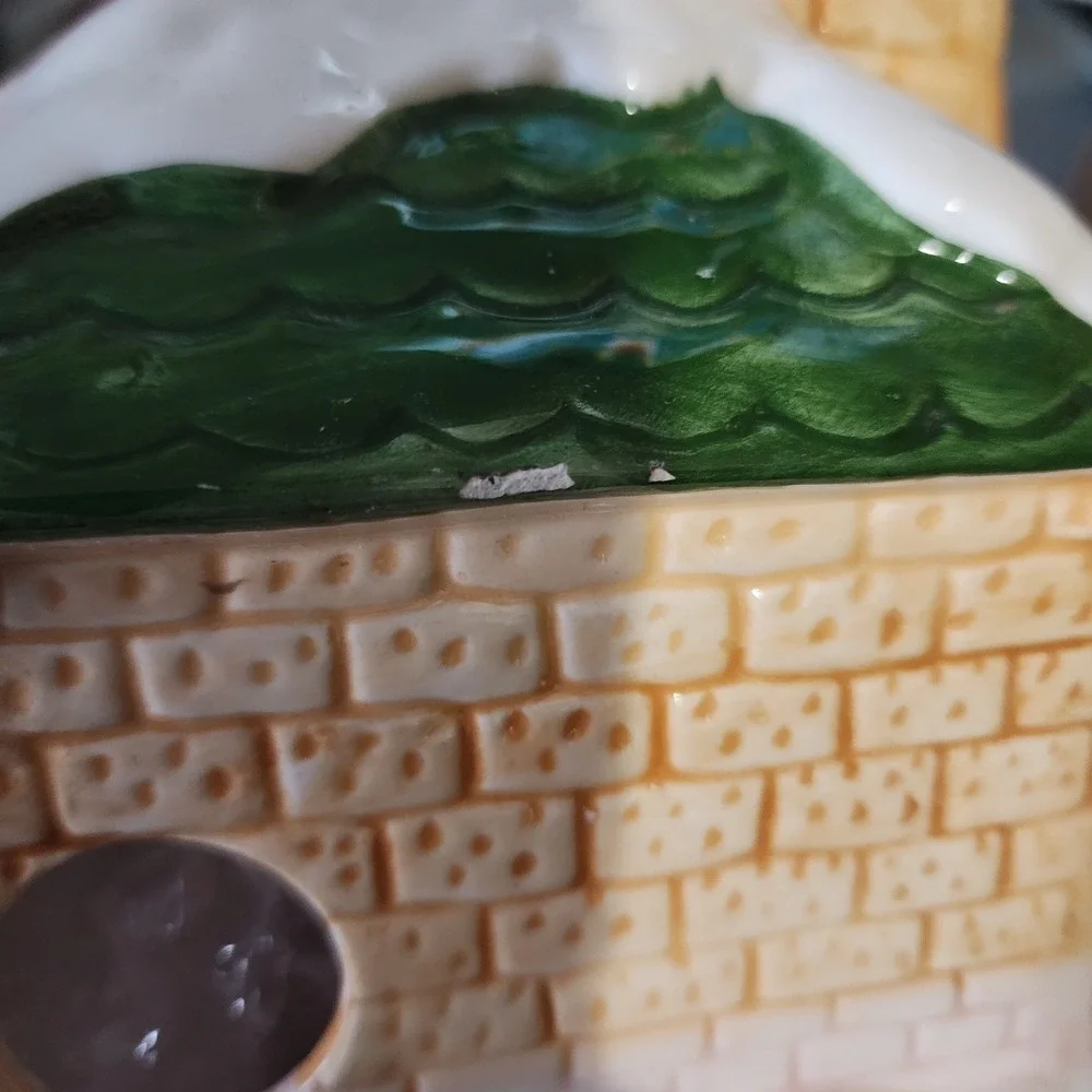 Ceramic Snow Covered Christmas House Village Decor Tealight Holder‎